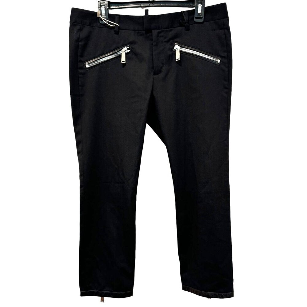 DSquared2 Black Cropped Trousers Zip Calves 65% Wool Made in Italy EU 42/ US 10